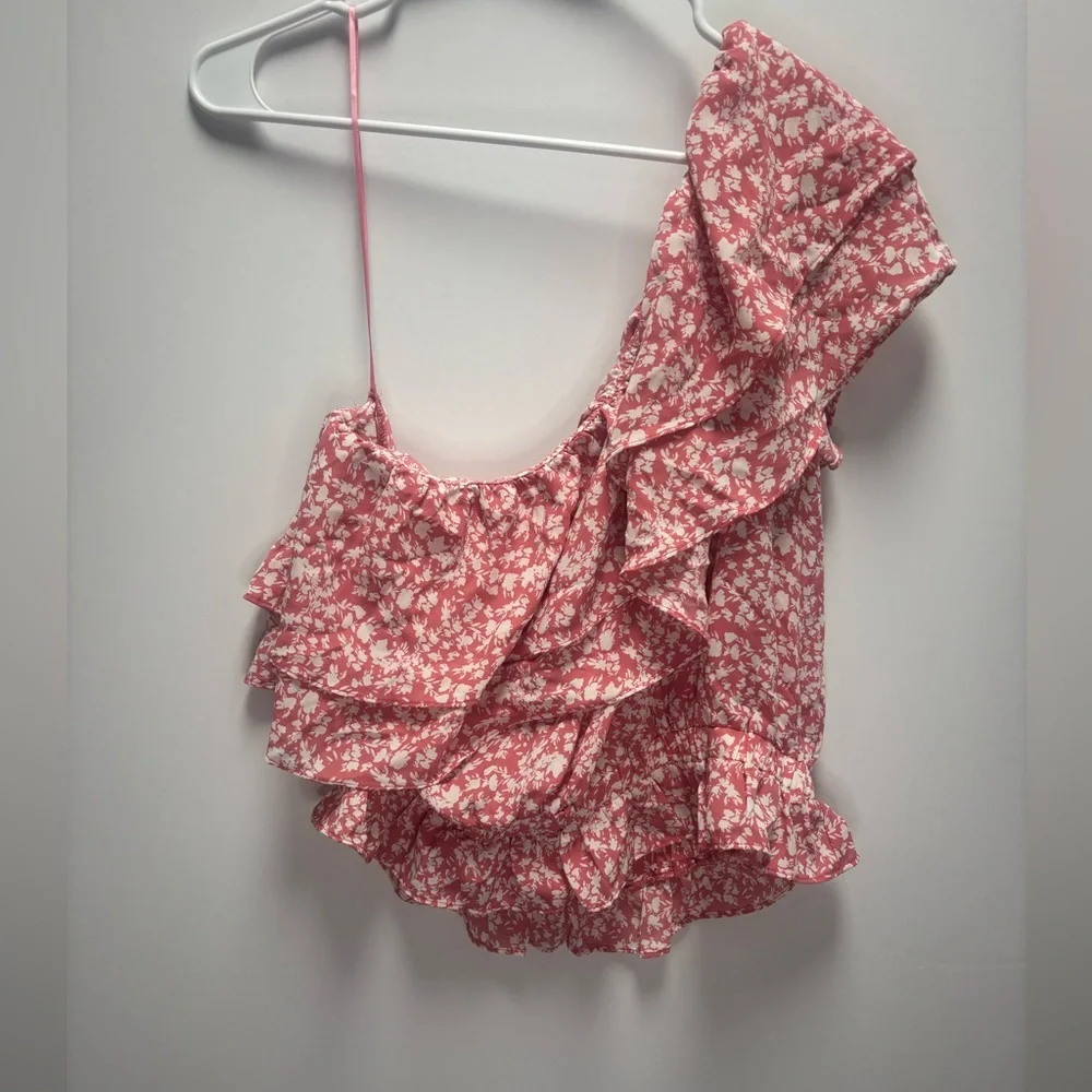 NWT Adore Me Pink Floral One Shoulder Emma Top - Picture 3 of 5